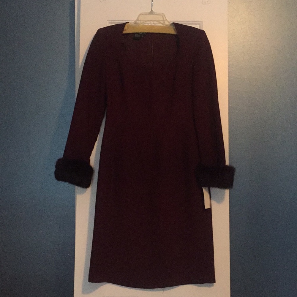 Burgundy dress with fur cuffs